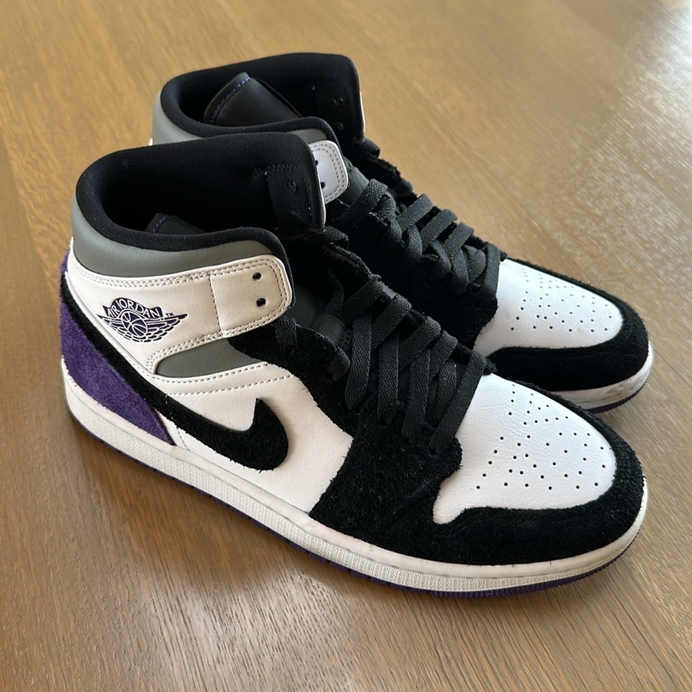 Nike Air Jordan 1 Mid Black & Purple Suede Sneakers